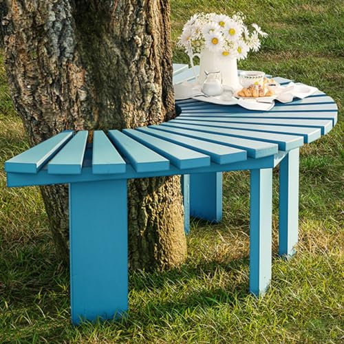 Halbkreis-Baumbank aus Holz für den Außenbereich, für Park/Hof/Veranda/Rasen, blau, halbrunde Gartenbänke für Dekoration und Sitzgelegenheiten