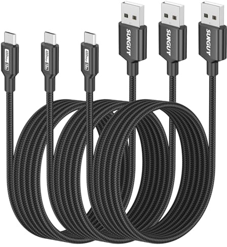 SUNGUY Lot de 3 câbles micro USB tressés de 2m - Câble USB 2.0 micro de charge rapide et de synchronisation de données compatible avec Samsung Galaxy S6 S7 Edge, Tab 4, Note 5, Kindle (Noir)