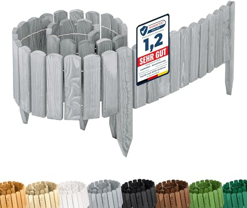 Garronda bordatura giardino bordura per aiuola staccionata in legno per giardino cordolo per aiuole Rollborder Recinzione Bassa Aiuola Lunghezza: 200 cm GD-0108 (Grigio, Altezza: 20 cm)