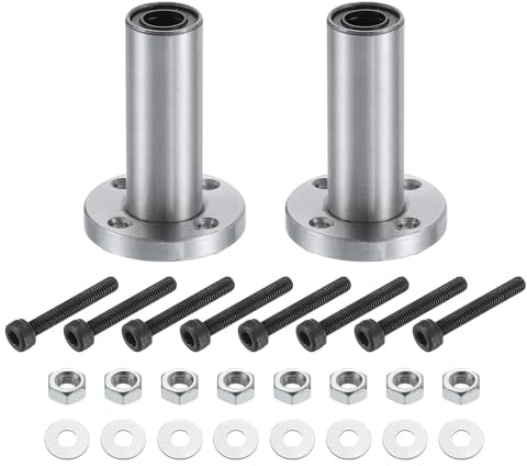 QUARKZMAN LMF8LUU Linear Kugellager 8mm Bohrung 15mm OD 45mm Länge Runde Flansch vernickelt mit Schrauben für CNC Maschine 3D Drucker 2 Stück