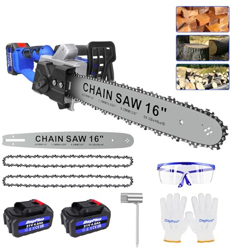 Electric Chainsaw Cordless 16 Inch, 18000RPM Brushless Chainsaw, Battery Powered Chain Saw with 2 * 4000mAh Battery, Automatic Lubrication System, Handheld Chainsaw for Wood Cutting Tree Trimming