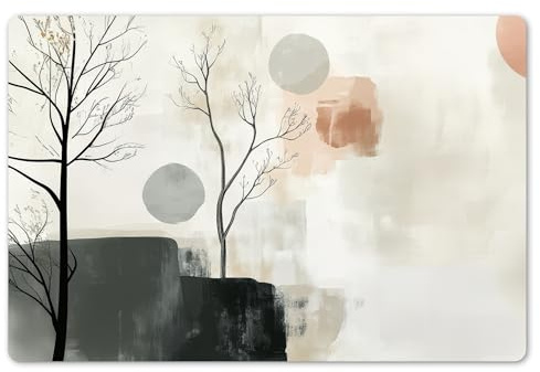 KitchenYeah© Set de 6 Manteles Individuales Plástico 45x30 cm Antimanchas y Antideslizantes Tapete Mesa Comedor Salvamantel Individual PVC WABI Sabi - Beige - Planta