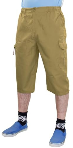 True Face Mens Shorts Elasticated Three Quarter New Cotton Combat Cargo Short Work 3/4 Casual Pant Olive M