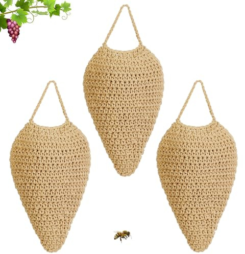 WBCBEC 3 Pack Large Crochet Wasp Nest Decoys, Faux Wasp Nest Deterrent for Outdoor Hanging for Wasps Hornets, Hornets Nest Decoy Decoration for Patio and Eaves