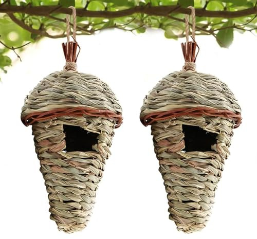 2 Pezzi Nido per Uccelli, Casetta per Uccelli, Casetta per Uccelli da Appendere, Natural Casa degli uccelli di paglia, Nido per Uccellini da Esterno, per Piccoli Uccelli Come Colibrì, 17x12 cm