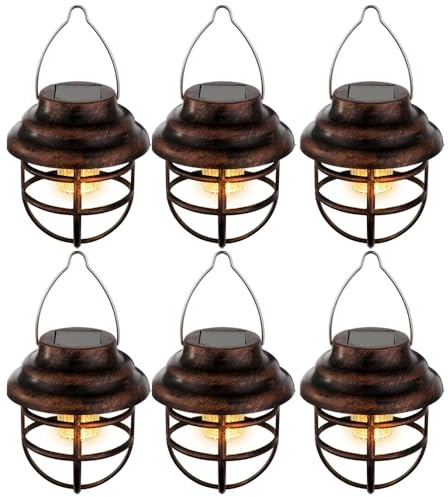 Solar Außenlampe LED Hängeleuchte Hängelampe, Gartenlampe, LED Gartendeko, Kitter Rostfarbe, IP44 Wetterfest, 6er Set