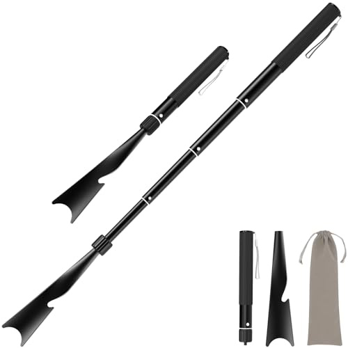 Schuhlöffel mit langem Griff, 42,9 - 95 cm, teleskopischer und abnehmbarer Schuhlöffel mit Hosenhaken und Sockenunterstützung, verstellbarer langer Griff für Senioren, Männer und Frauen