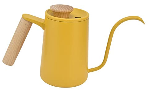 Brrnoo Electric Kettle Stovetop, Long Mouth Gooseneck Spout Hand Coffee Maker, 600ml Capacity, Yellow Tea Kettle with Walnut Handle and Stove Compatibility