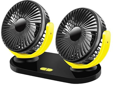 AdoDecor Ventilateur de voiture double tête, USB universel 12 V/24 V, rotatif à 360 degrés, 3 vitesses, pour véhicules(Noir et jaune)