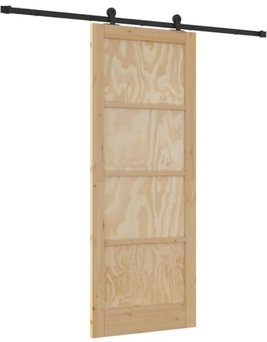 vidaXL Juego de Puerta Corredera Orkdal 83X211 cm Natural Madera Sólida Con Hardware Metálico Ajustable Fácil Instalación Para Sala de Estar Habitación Diseño Clásico Moderno Puerta de Madera de Pin