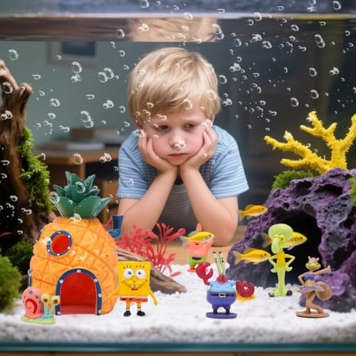 Aquarium Deko, 7 Stück Fisch Tank Ornament Ornamente Landschaft Ananas Haus Aquarium Deko Aquatorium Ornamente Harz & Kunststoff Sichere Wassertiere Höhle dekos für Salzwasser und Süßwassertanks
