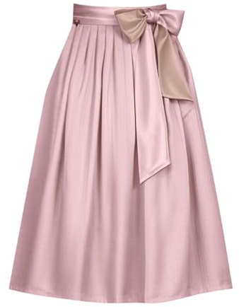 Trachtenrock Damen Midi Dirndl Rock mit Gürtel Trachten Rock Satin Faltenrock Dirndlschürzen Elegent Trachtenröcke Vintage Röcke Oktoberfest Kostüme Dirndlschürzen (002 Rosa, S)