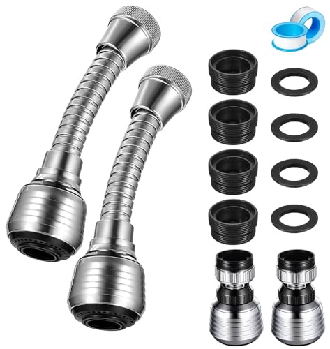 9-teiliges Set Wasserhahn Aufsatz Küche, wasserhahn aufsatz mit Langem und Kurzem Aufsatz, Schwenkbarer Wasserhahn Verlängerung, Flexibler Wasserhahn für Küchenspüle, Ideal für Saubere