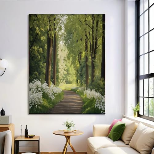 Stampe Sentiero Nel Bosco Quadri Su Tela, Paesaggio Vegetale Immagine Fotografia Murale Tela Poster Artistico Verde Salvia Per Home Decor Ristorante Cucina Regalo Di Compleanno 40X50Cm