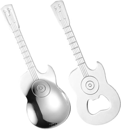 JECOMPRIS Edelstahl Bass Löffel Flaschenöffner mit Magnetfunktion Multifunktionaler Gitarren Kaffeelöffel für Kühlschrank Bar und Party Kreatives Teiliges