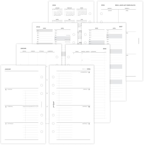 pen & pages® Kalender 2026 Zeilen halbliniert + ToDo Spalte 1 Woche auf 2 Seiten Personal 9,5 x 17,1 cm Einlage für Ringbuch mit Monatsübersicht Jahresübersicht DACH Feiertagen (All-in-One)