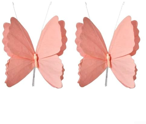2 decorazioni in carta 3D a forma di farfalla per giardino, per feste, festival, compleanni e raduni, decorazione da appendere per soffitti, pareti e alberi (cavolfiore rosa)