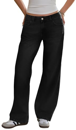 Fisoew Pantalones vaqueros holgados para mujer, pierna ancha, cintura alta, rectos, holgados