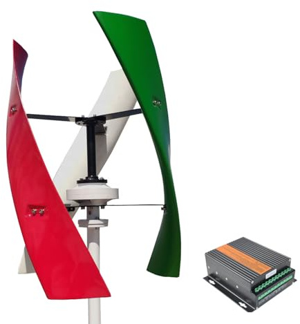 Vertikale Windkraftanlage VAWT 800W 12V/24V/48V Mehrfarbig, Windgenerator-Kit mit 3 Glasfaserklingen & MPPT-Laderegler für Heimgebrauch (24, Volt)