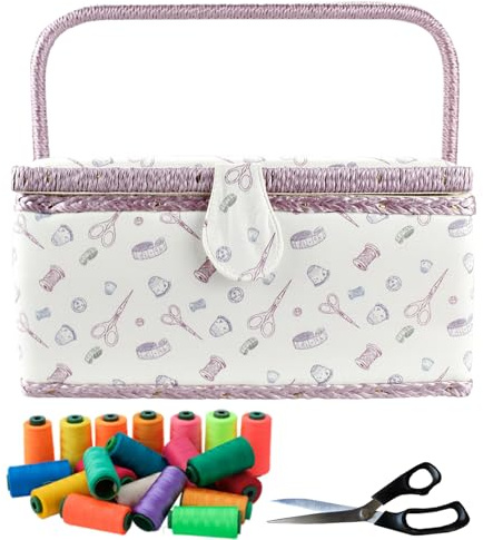 Generisch Vintage Nähkorb - Mit Abnehmbarem Fach | Nähkorb Organizer | Multi-Fach Ñähkorb | Für Garn, Nadeln, Quilten, Häkeln | Frauen Erwachsene Anfänger