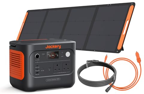 Jackery 1000 v2 with 200W Solar Panel, Extension Cable & Car Charging Cable | 1kWh Power Station, 1070Wh LiFePO4 Battery, 1500W AC & Dual 100W USB-C Solar Generator for Outdoors, Emergency & Home Backup
