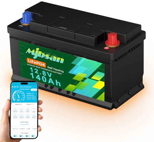 Mjbsan Batería de litio de 12 V, 140 Ah, tamaño H190 con Bluetooth y autocalentamiento, soporta carga de baja temperatura -20 °C, 150 A BMS, máx. 15000 ciclos, 1792 Wh de energía, para autocaravanas