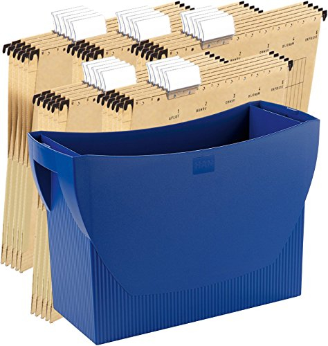 HAN Hängemappenbox SWING, Das mobile Büro. Innovatives Design für 20 Hängemappen, integrierter Köcher (Blau + 25 Mappen)
