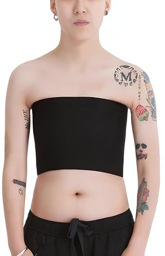BaronHong Tomboy Trans Lesbian Strapless Plus Size Chest Binder Top with 20 CM Elastic Band(Black,5XL)