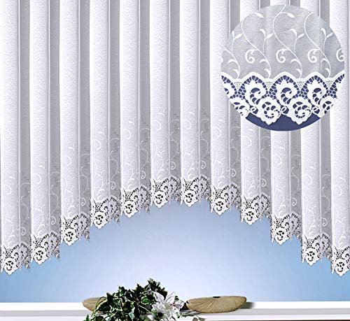 heimtexland ® Store Gardine Kräuselband Macramée Borte Stickerei Ranke Vorhang weiß transparent HxB 143x450 cm C-Bogen Typ482