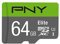 PNY Elite Memoria Flash - Tarjeta de Memoria (64 GB, MicroSDXC, Clase 10, Class 1 (U1), Verde, Gris)