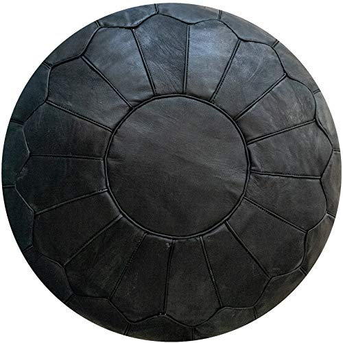Poufs&Pillows Premium XL äkta läder Pouf – handgjorda – fyllda – ottoman sittsäck fotpall puff (svart)