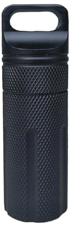 Portable Pill Case, Waterproof Seal Bottle, Waterproof Pill Holder,Pill Box Metal Small Pocket Survival Capsule Container for Hunting Camping Mountaineering (Black)