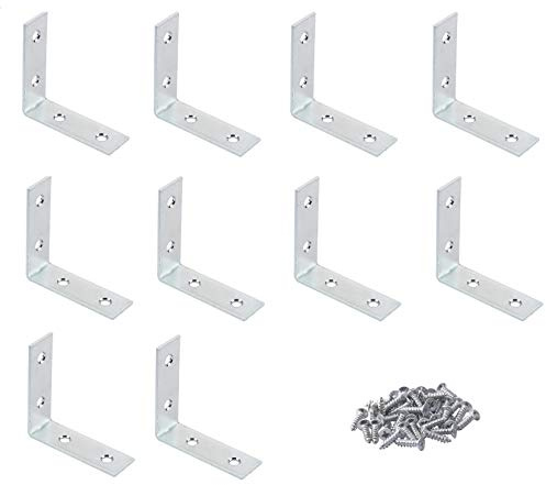 TERF® 10 Pcs Zinc Plated Steel 65mm X 65mm X 16mm (2.55’’ X 2.55’’ X 0.63’’) Angel L Shape Corner Brace Bracket Joining Fixing Self Support Repair with Fixing Screw