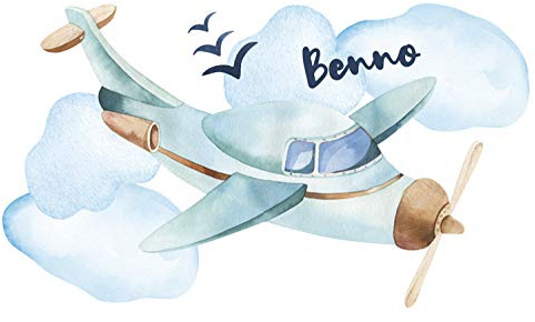 GRAZDesign Wandtattoo Kinderzimmer Junge Flugzeug | personalisiert mit Name | Wandsticker Babyzimmer Baby Jungen | Wandaufkleber Kinderzimmer Deko 99x57cm, blau
