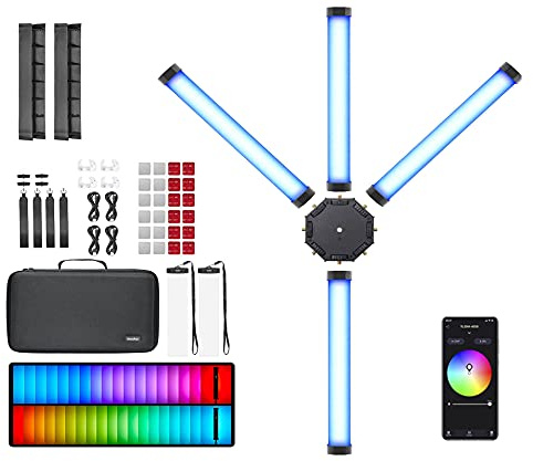 Godox TL30 RGB Tube Light LED Light 8W 2700K-6500K Built-in Lithium Battery Smartphone APP Control (Four Lights Set)