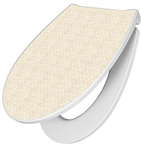 banjado Premium Toilettendeckel mit Absenkautomatik 45x38,4cm / WC Brille Soft Close/hygienischer Toilettendeckel/Klodeckel Duroplast mit Edelstahl Scharnier/Motiv Beige Herzen