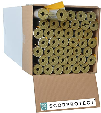 Scorprotect® voller Karton Alukaschierte Rohrschale Rohrisolierung Steinwolle mit 0.040 Wärmeleitfähigkeit (Steinwolle, 18 x 20 mm x 1 Meter)