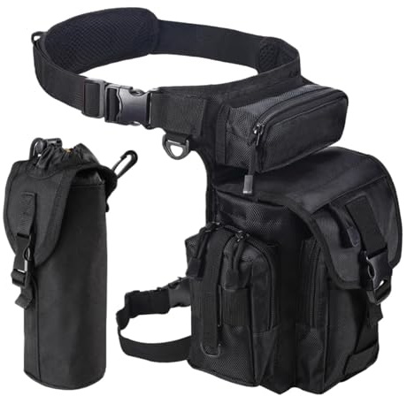 Flintronic Tactical Drop Leg Waist Bag, Multi-Purpose Waterproof Outdoor Military Hip Thigh Tool Bag Fanny Pack with Water Bottle Pouch, for Hiking Travel Motorcycling Camping Fishing