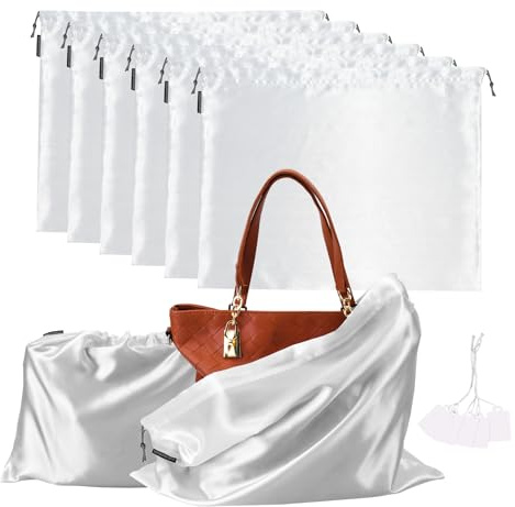 6 Pack Dust Bags for Handbags Silk Dust Cover Bag for Handbags Purses Shoes Boots, Silk Dustproof Drawstring Bag Travel Storage Pouch (White, 19.6 × 15.7 in)