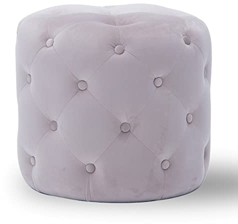 W&X Runder Getufteter Samt Sitzhocker,Moderner Massivholzrahmen Sitzpuff Für Wohnzimmer Hosting Room Schlafzimmer,Gepolstert Bequem Sitzpouf-Hellgrau 45x45x41cm(18x18x16inch)