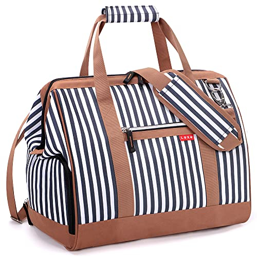 Lekesky Reisetasche Damen, Weekender Damen Mittelgroß mit Schuhfach, Großes Öffnungsdesign, 43L Kliniktasche Geburt für Reisen, Airline, Arbeit, Strand oder Freizeit (Blau Gestreift)