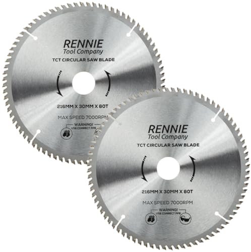 TCT Kreissägeblätter für Holz Kappsäge Kreissäge, 216 mm x 30 mm Bohrung x 80 Zähne, inkl. 16 mm, 20 mm und 25 mm Reduzierringe, 2 Stück