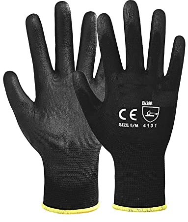 A406 12 Pair Black Nitrile Coated Gloves Work Gloves Nylon Safety Work Gloves Garden Gloves Builders Gloves Mens Gardening (X-Large)