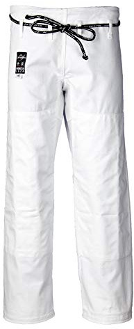 Ju-Sports BJJ Hose A1L Fortaleza pro Weiß I Jiu Jitsu Hose mit Schnürbund mit elastischer Kordel & Langer Knieverstärkung I 100% Baumwolle in dichter Twil Webung