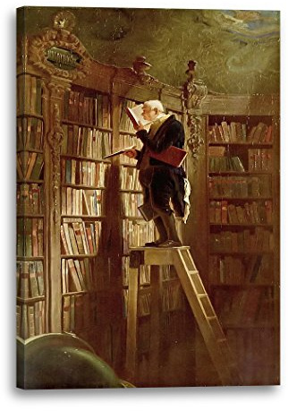 Printed Paintings Leinwandbild (30x40cm) Carl Spitzweg: Der Bücherwurm, Leinwand auf Keilrahmen gespannt und fertig zum Aufhängen, hochwertiger Kunstdruck aus deutscher Produktion