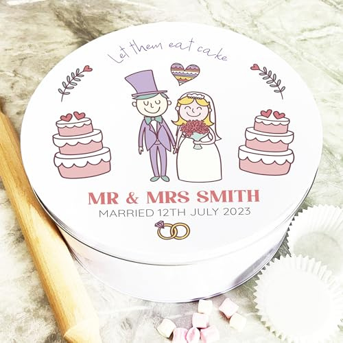 Round Wedding Mr & Mrs Let Them Eat Personalised Cake Tin Personalised Gift | Custom Gift | Personalized Tin | Cake, Biscuit & Treat Tins | Gift For Her | Gift For Him