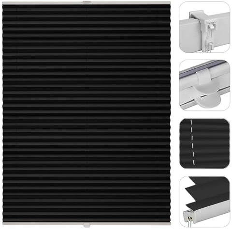 Klemmfix Plissee Ohne Bohren 115 x 180 cm Leicht zu montieren & Verspannt lichtundurchlässig Plisseerollo, Inkl Aller Montage-Teile, für Schlafzimmer Badezimmer, Schwarz