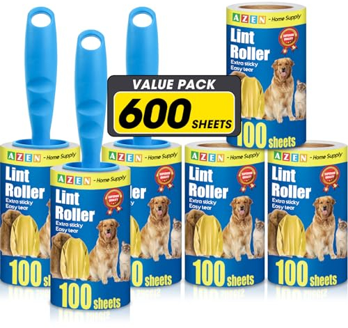 AZEN Lint Roller, Lint Rollers for Pet Hair Extra Sticky, 600 Sheets Lint Roller with 3 Upgraded Handles, 6 Roller Portable Lint Remover for Clothes, Pet Hair Remover, Lint Rollers for Clothes