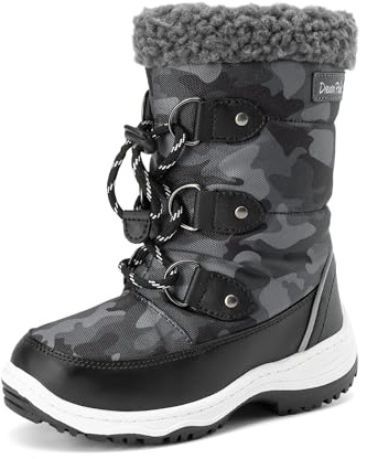 DREAM PAIRS Kids Bottes de Neige pour Enfants Imperméables et Antidérapantes Bottes de Hiver Chaude pour Garçons Filles,Size 36,Noir Blanc,SDSB2228K