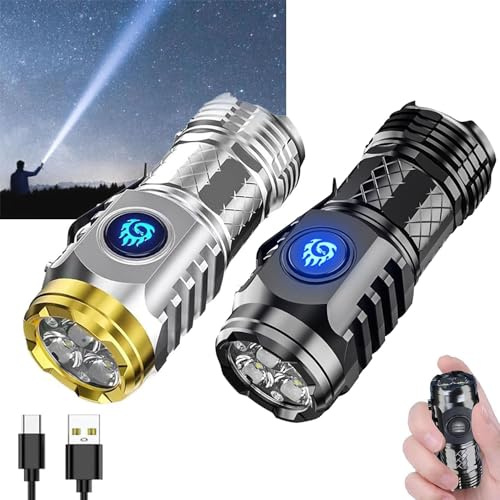 German Three-Eyed Monster Mini Flashlight - Super Power Thumb Light, Multi-Functional Pen Clip Design, High Lumen Rechargeable Waterproof Steel (2Pcs-a)